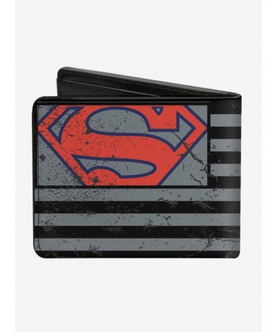 DC Comics Superman Shield Americana Weathered Gray Black Blue Red Bi-fold Wallet $9.82 Wallets