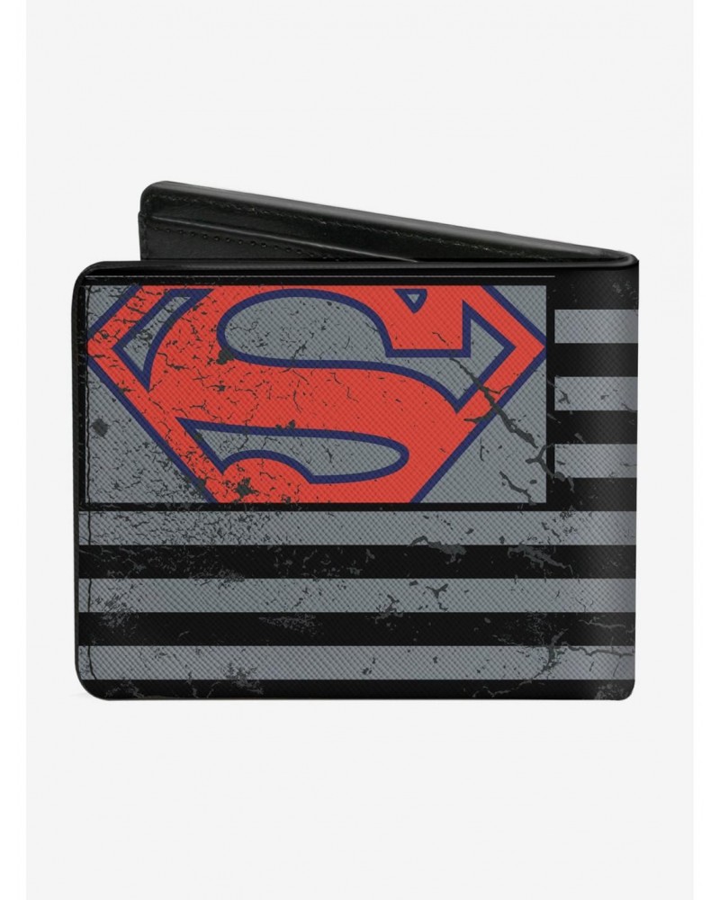 DC Comics Superman Shield Americana Weathered Gray Black Blue Red Bi-fold Wallet $9.82 Wallets