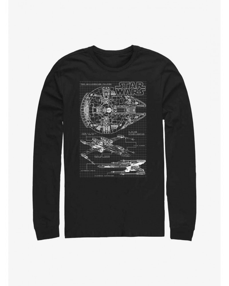 Star Wars Schematics Long Sleeve T-Shirt $9.74 T-Shirts