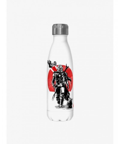 Star Wars The Mandalorian Mandolorian Sumi Ink White Stainless Steel Water Bottle $8.37 Water Bottles