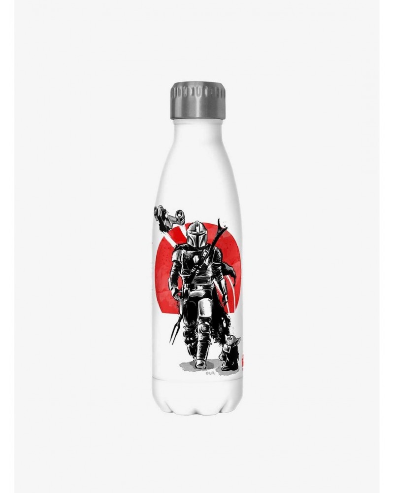 Star Wars The Mandalorian Mandolorian Sumi Ink White Stainless Steel Water Bottle $8.37 Water Bottles