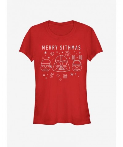 Star Wars Villain Lineart Merry Sithmas Girls T-Shirt $7.77 T-Shirts