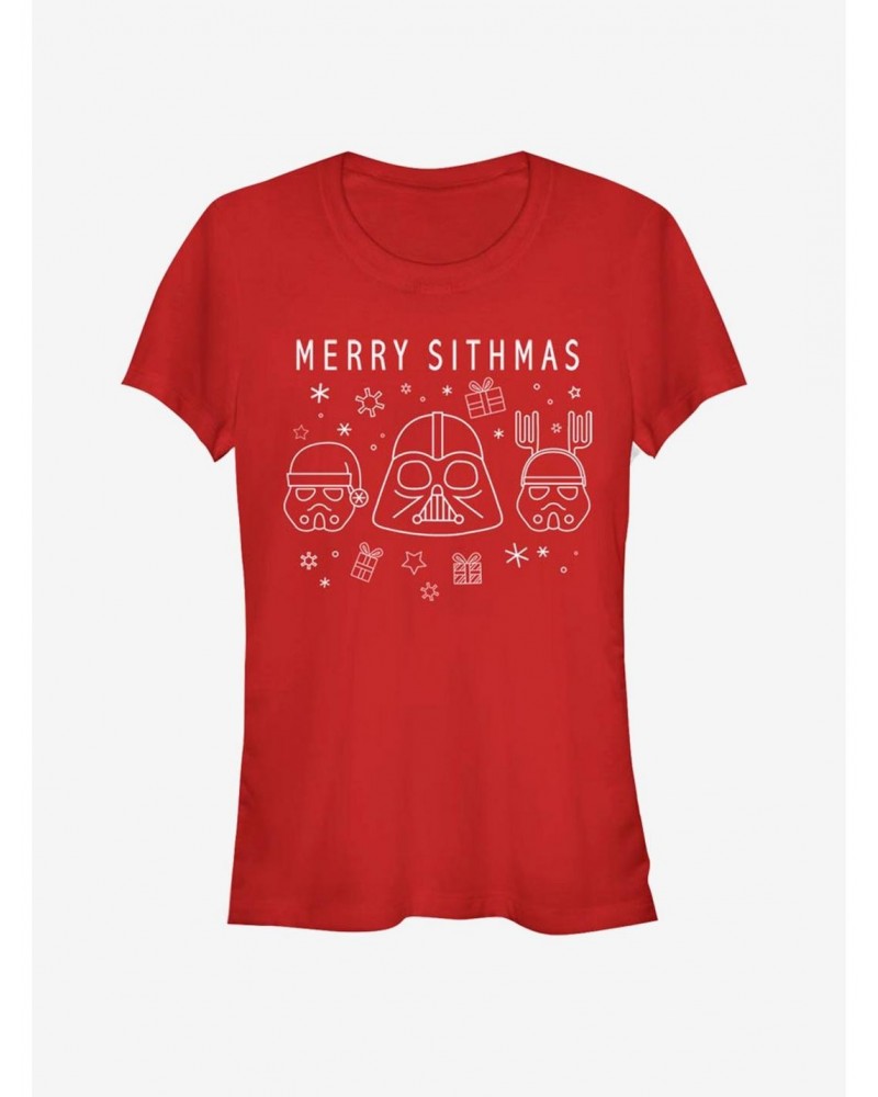 Star Wars Villain Lineart Merry Sithmas Girls T-Shirt $7.77 T-Shirts