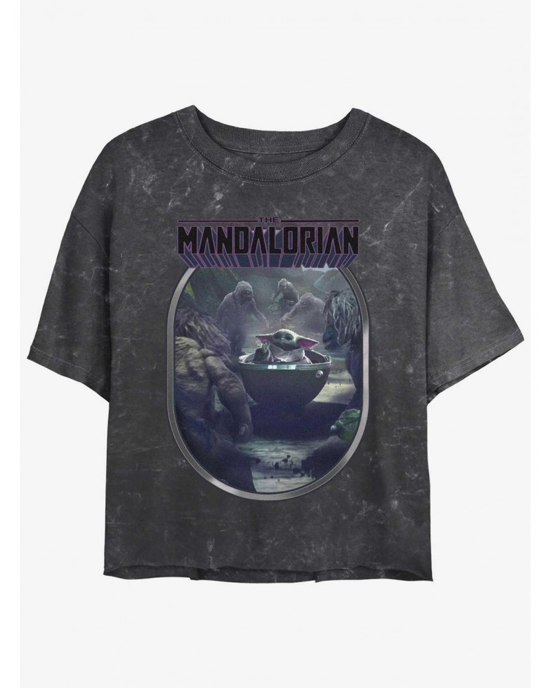 Star Wars The Mandalorian Alamites Attack Grogu Mineral Wash Girls Crop T-Shirt $6.20 T-Shirts