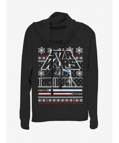 Star Wars Vader Luke Face Off Ugly Christmas Cowl Neck Long-Sleeve Girls Top $11.14 Tops