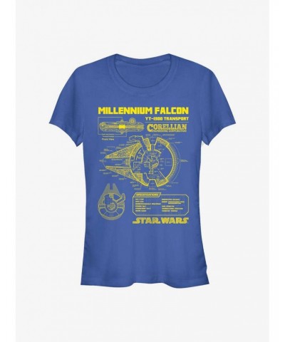 Star Wars Falcon Schematic Girls T-Shirt $5.02 T-Shirts