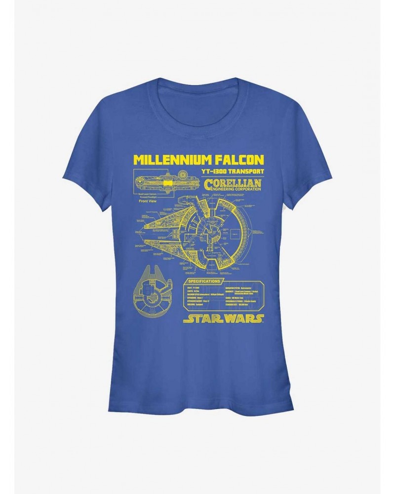 Star Wars Falcon Schematic Girls T-Shirt $5.02 T-Shirts