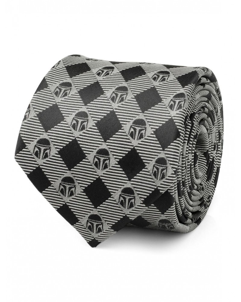 Star Wars The Mandalorian Plaid Black Gray Men's Tie $13.62 Ties